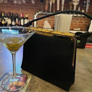 After Five Clutch Jeweled Purse Black Satin Rhinestones USA Evening Dress Bag